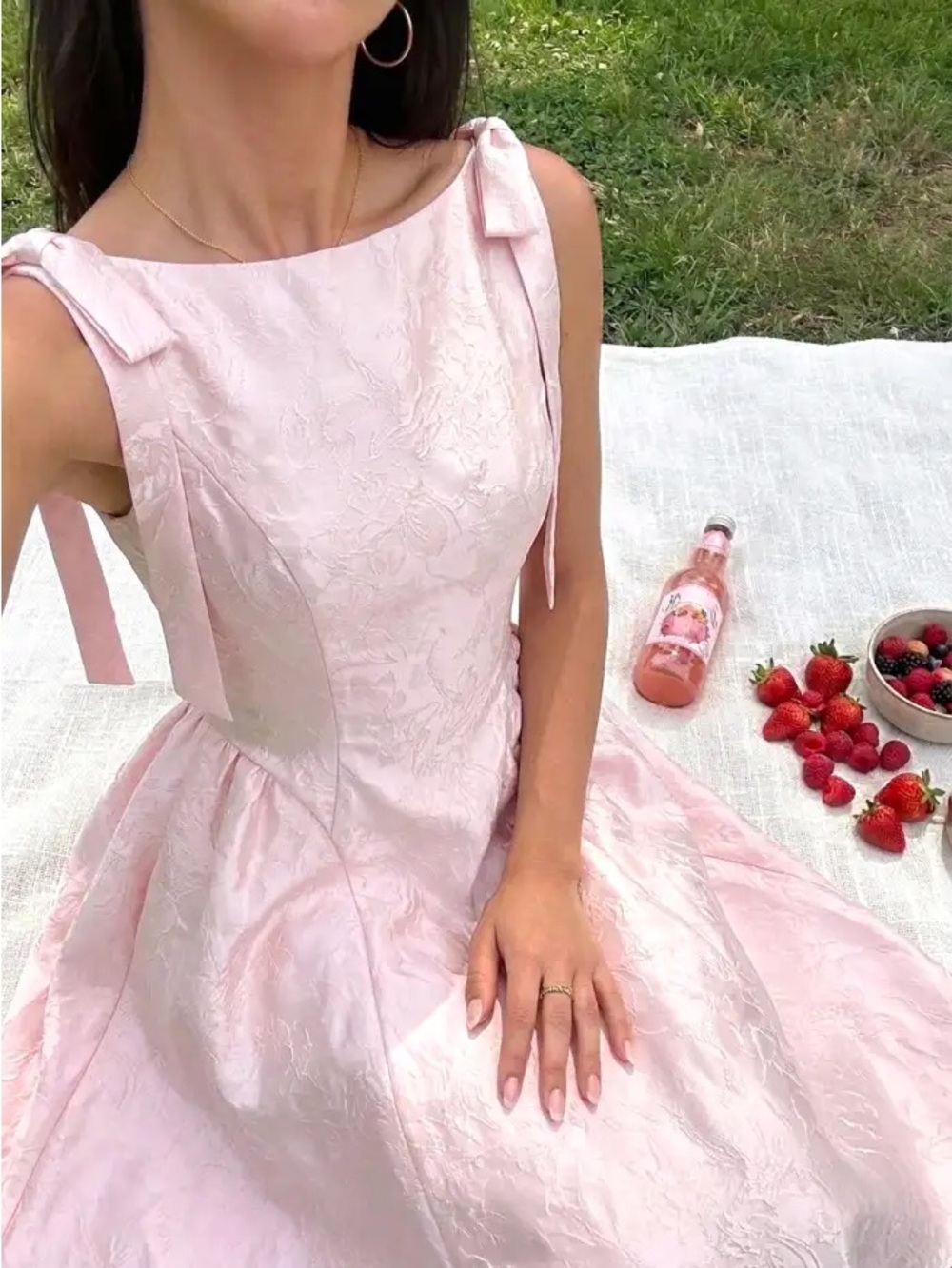Cider Pale Pink Midi Dress with Shoulder Ties - Picture 3 of 11